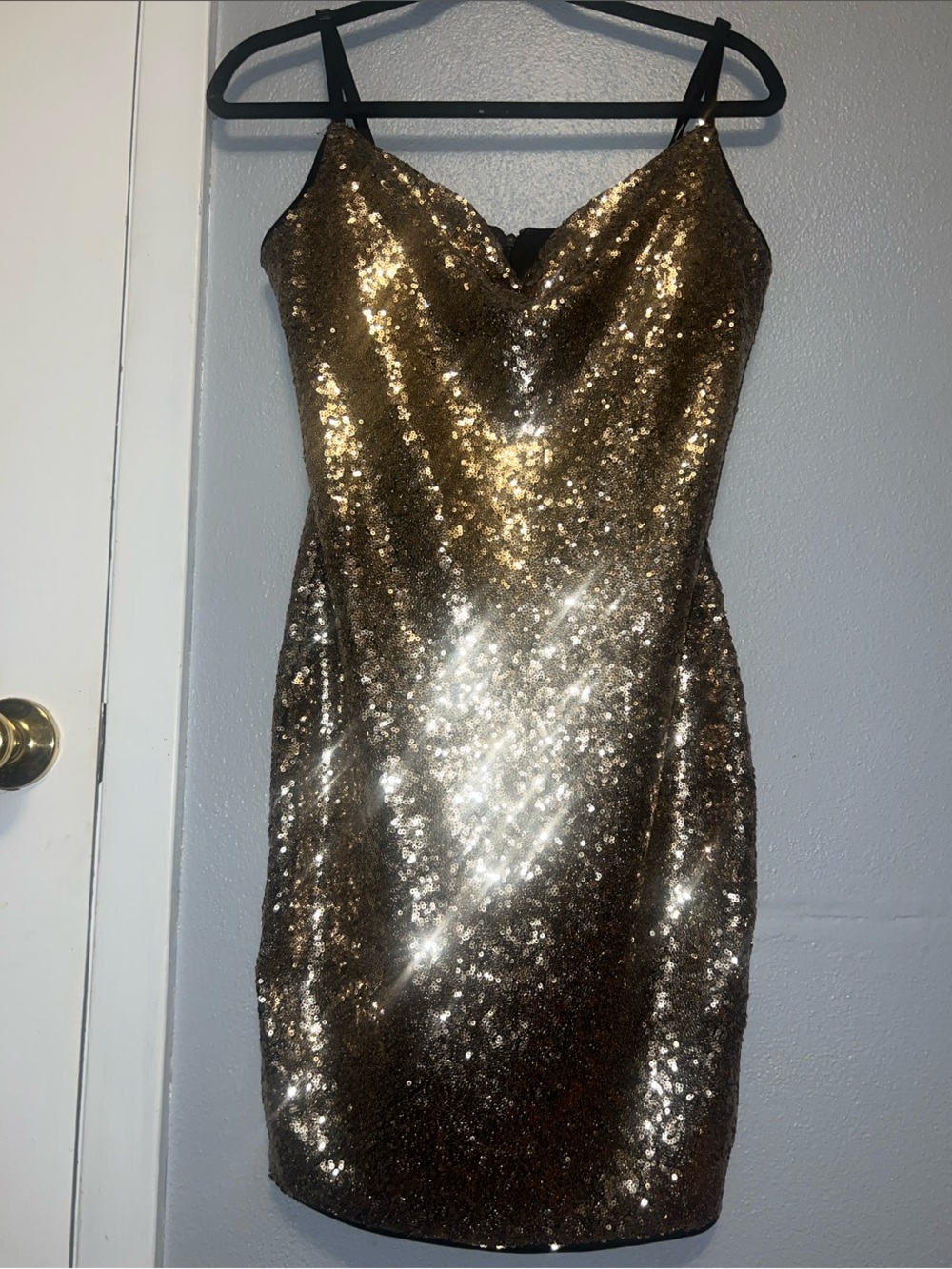 Guess Gold Sequin Cowl Neck Mini Dress
